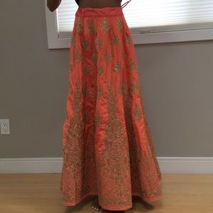 Salmon pink and gold Indian skirt